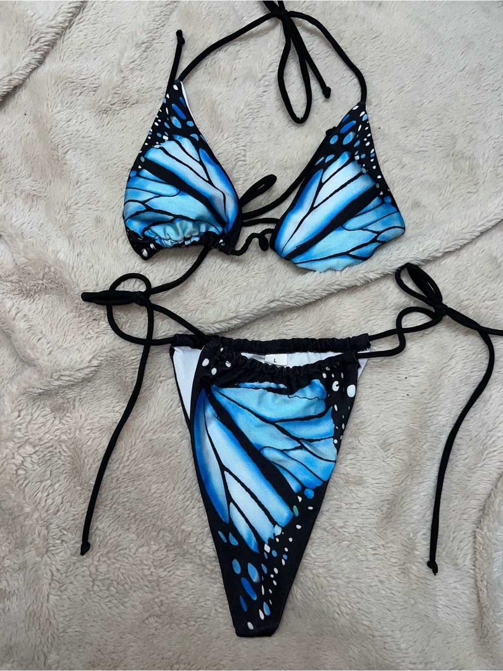Blue Butterfly-Print Tie Bikini Set - Women Swim